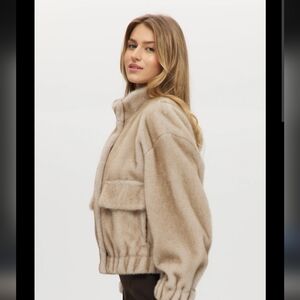 House of Harlow 1960 Tan Plush Bomber Jacket